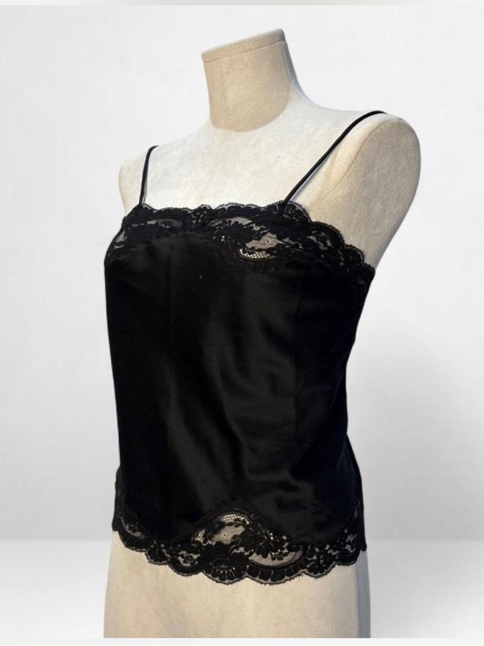 Dior Black Lace-Trim Satin Camisole